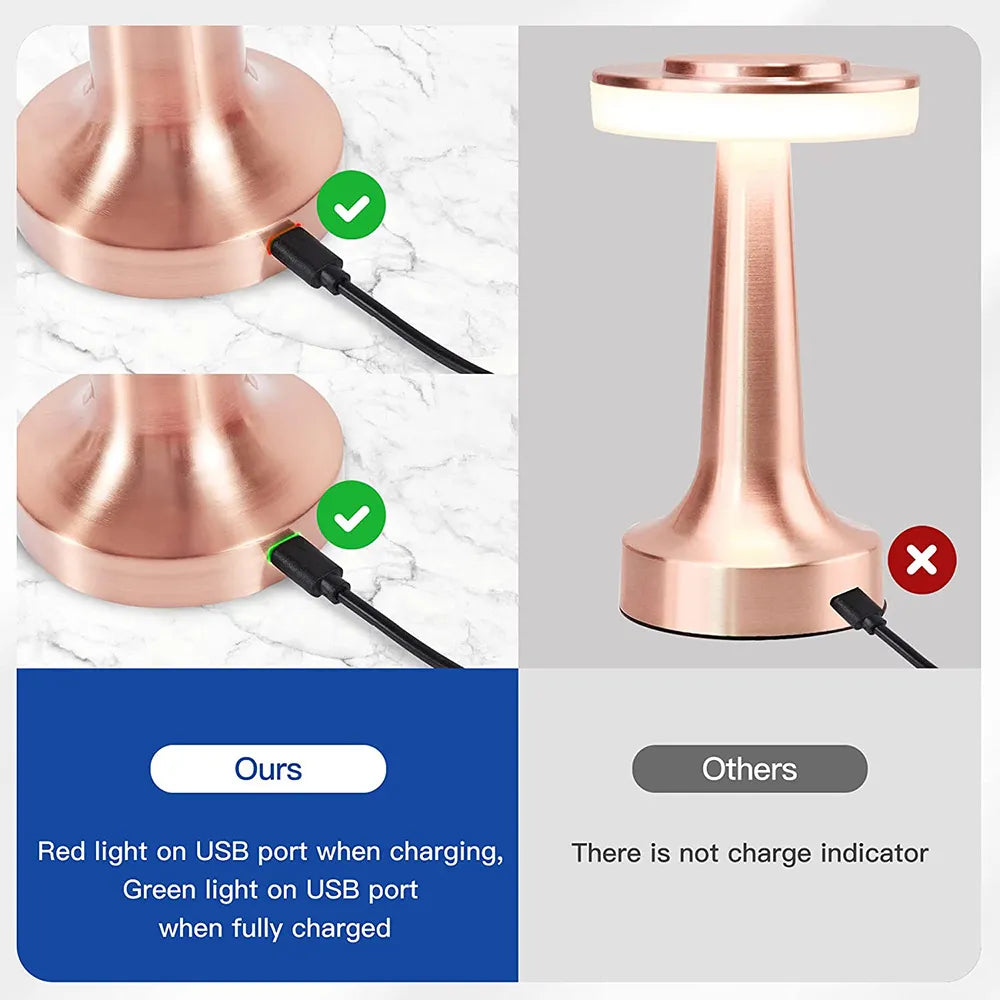 Rechargeable portable LED lamp, wireless & dimmable, offering modern ambient light for tables and decor.