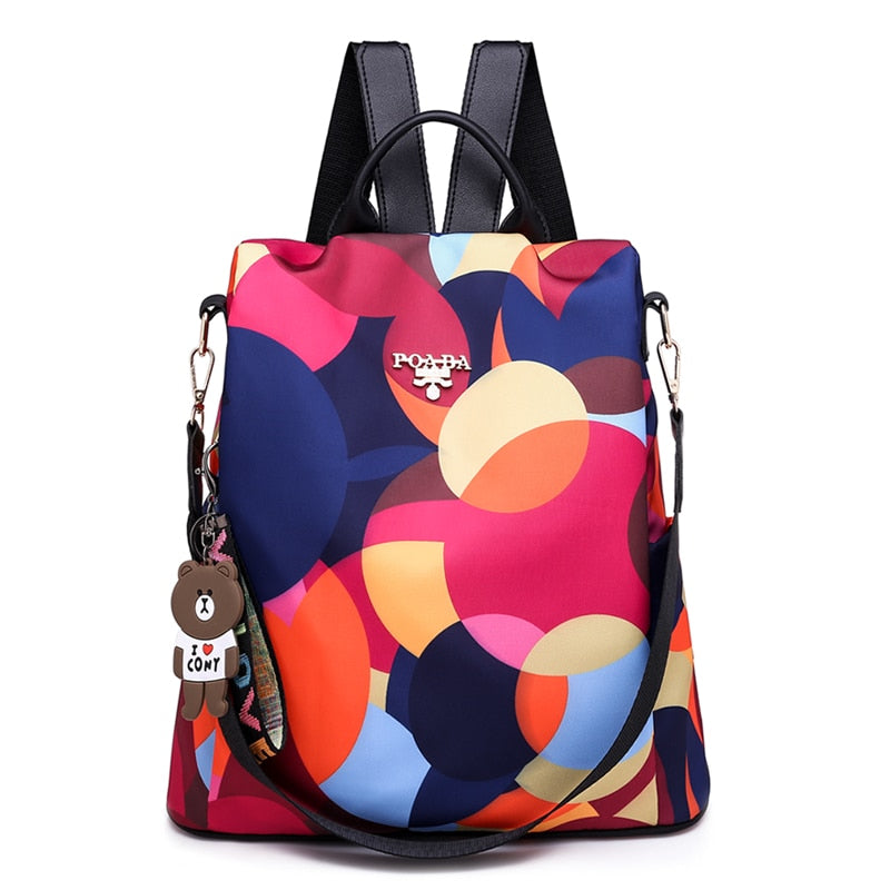 Interior of multi-compartment anti-theft women's backpack, water-resistant, showing organized storage space.