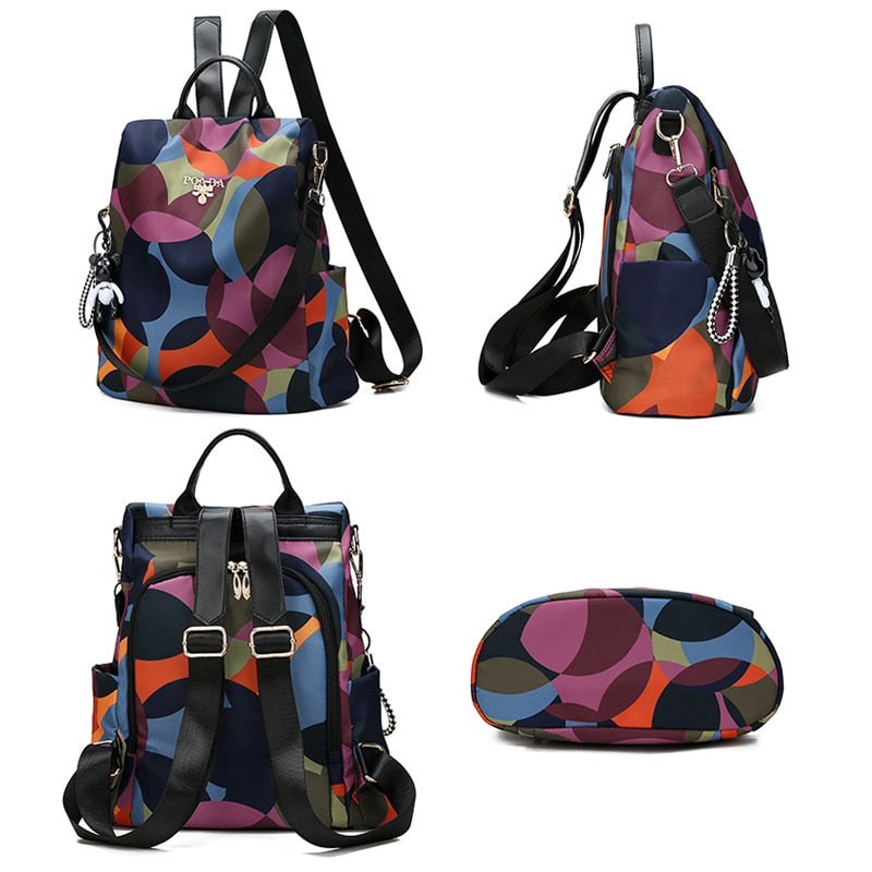 Secure women's anti-theft travel backpack showing hidden zippers & comfortable shoulder straps.