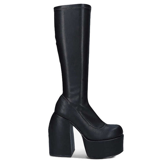 Stylish women's black heeled ankle boots, perfect for an edgy look. Ideal for fall & winter fashion.
