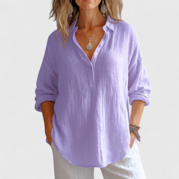 Effortless comfort women's everyday blouse. Stylish long sleeve top for versatile casual wear & spring fashion.