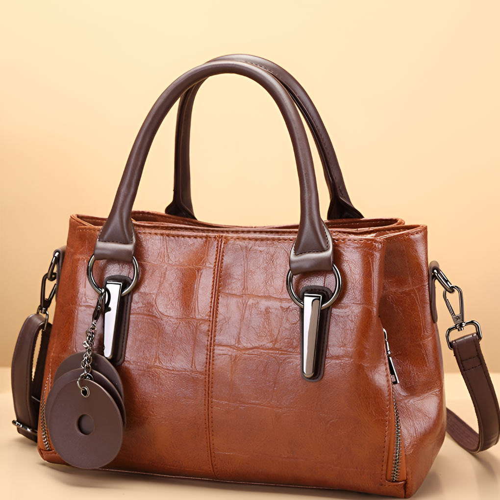 Stylish women's Boston handbag with elegant croc embossing, a chic fashion accessory for everyday wear.