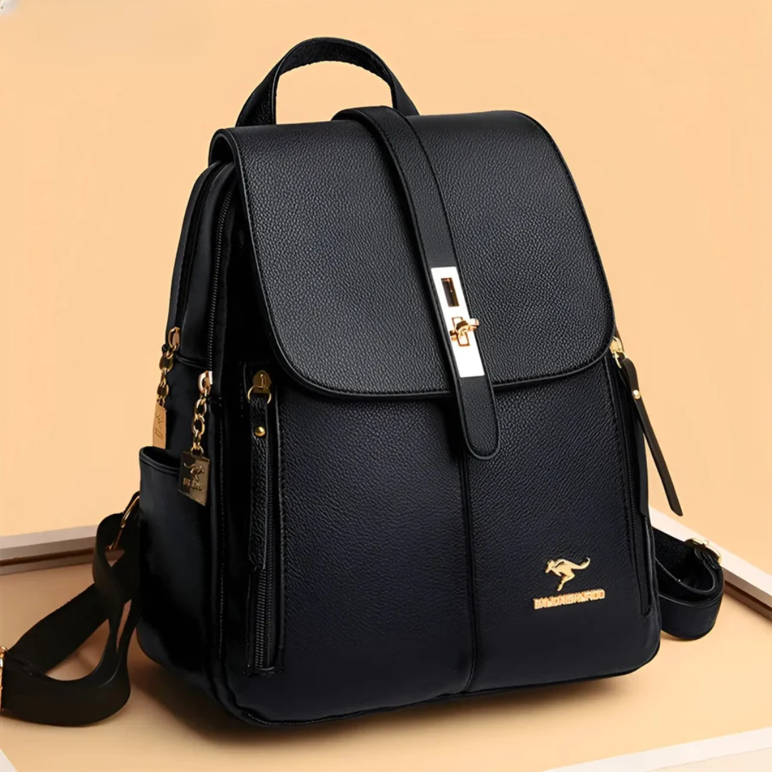 Stylish women's everyday backpack in black, perfect for work, travel, or daily errands. Elegant & functional.