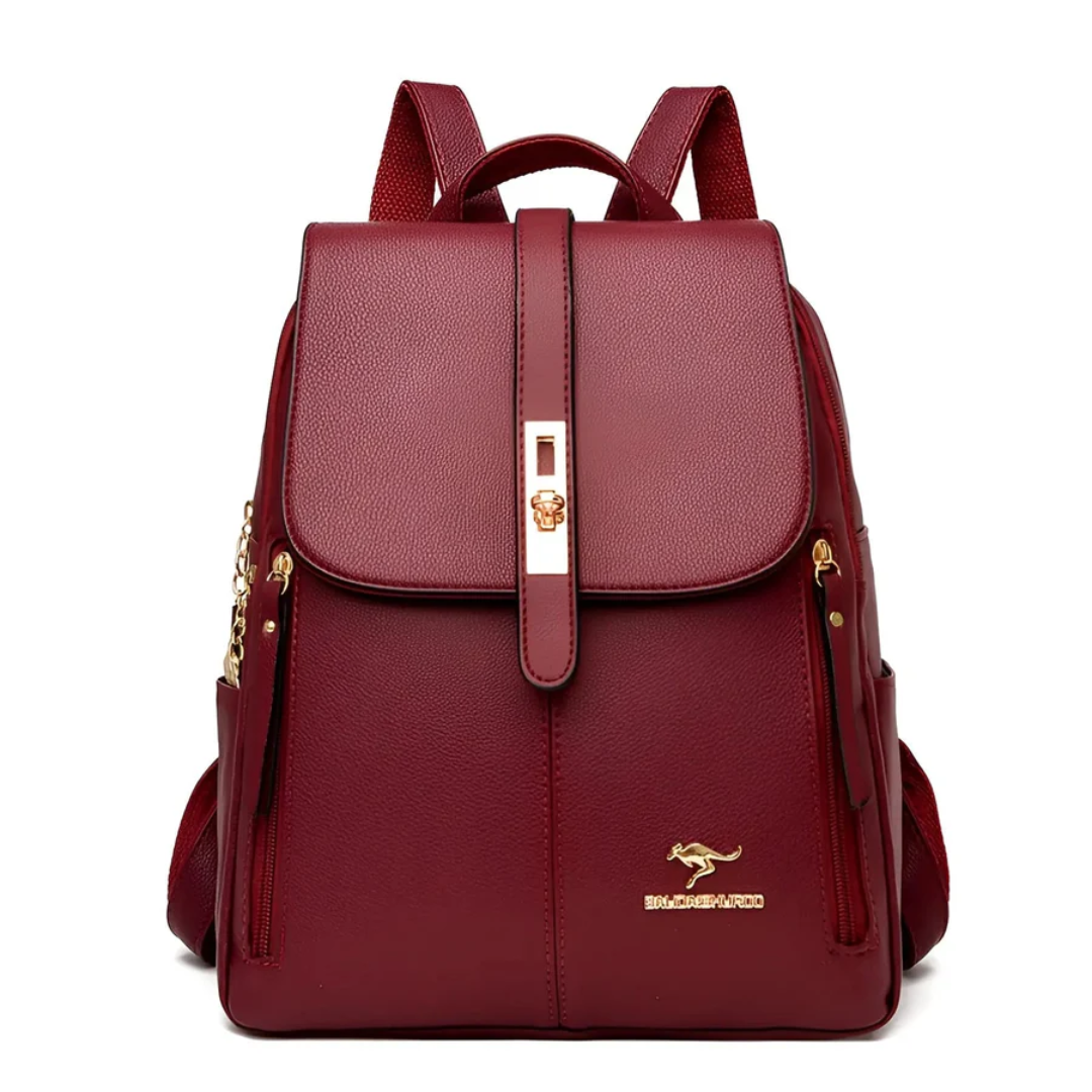 Elegant red women's fashion backpack, a versatile accessory for any outfit. High-quality and practical.