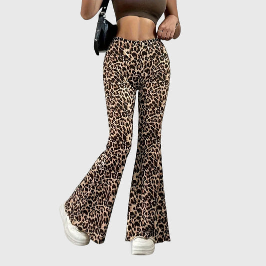 Stylish women's high-waist leopard print bootcut pants, perfect for versatile fashion and making a statement.