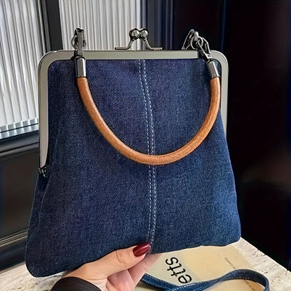 Stylish women's indigo denim & leather shoulder bag, a fashionable casual accessory for everyday wear.
