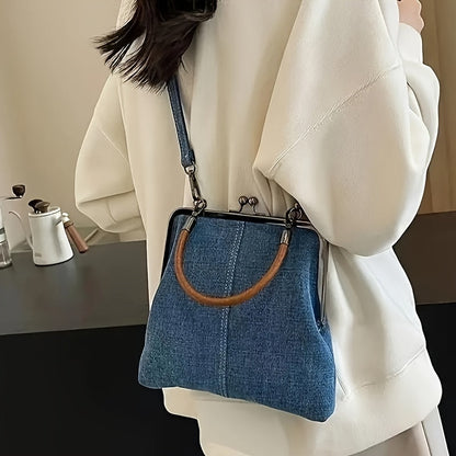Women's denim & leather handbag, a versatile shoulder bag perfect for stylish and casual daily use.