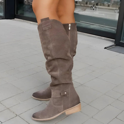 Versatile women's knee high boots. Stylish, durable, and comfortable with an easy side zipper for daily wear.