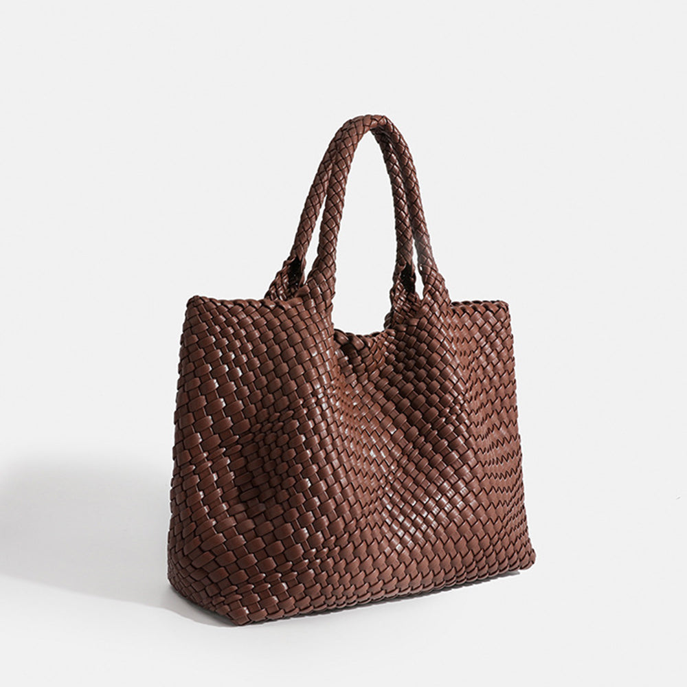 Stylish women's large woven tote bag. Faux leather shoulder carryall for daily fashion & use.