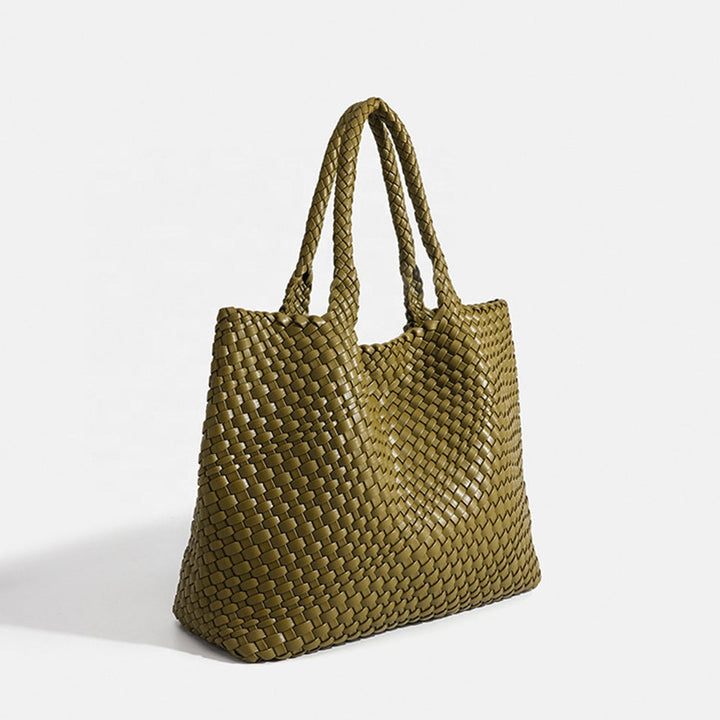 Women's large woven tote bag. Stylish faux leather shoulder carryall, perfect for everyday style.