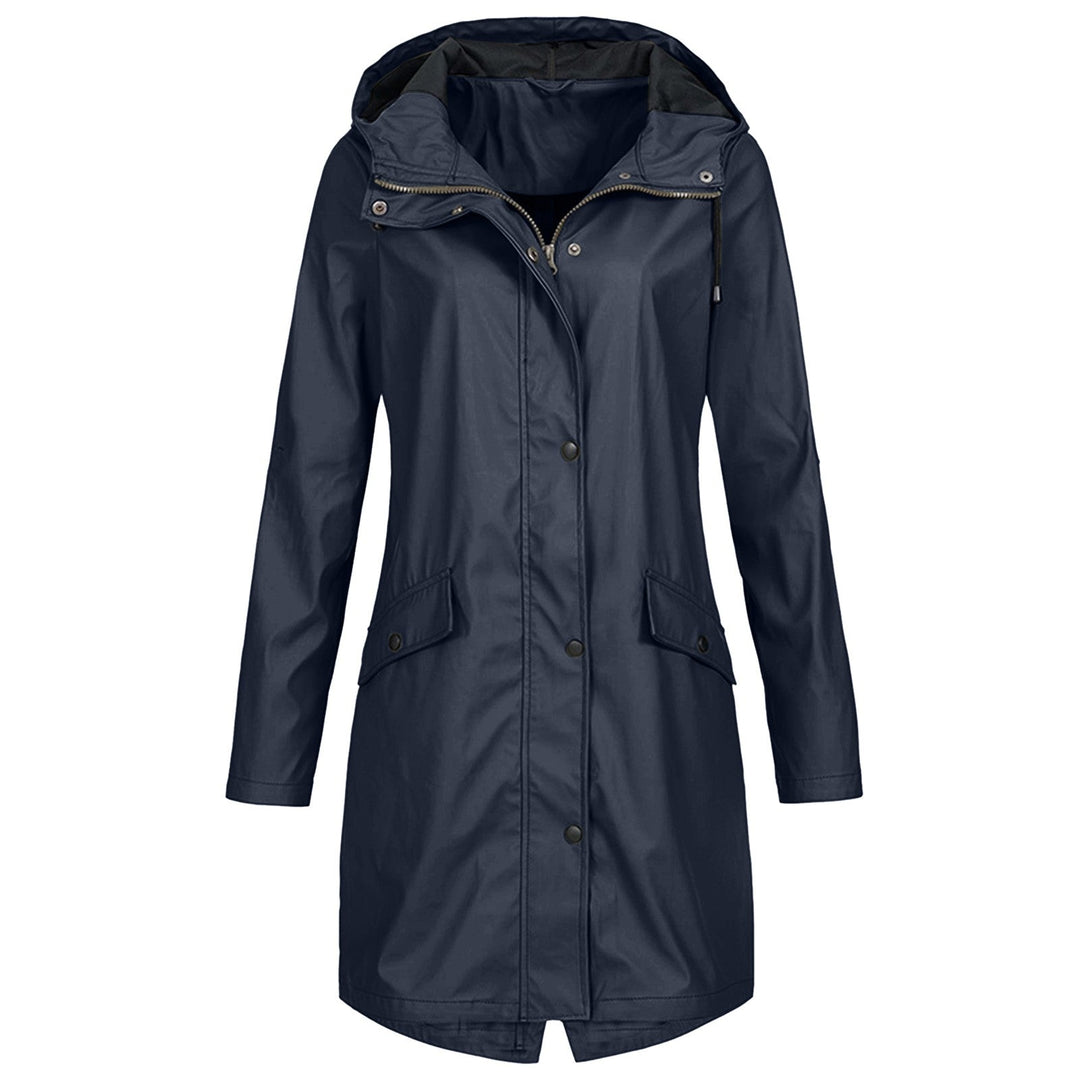 Stylish women's lightweight rain jacket with hood, offering waterproof protection for all-season fashion.
