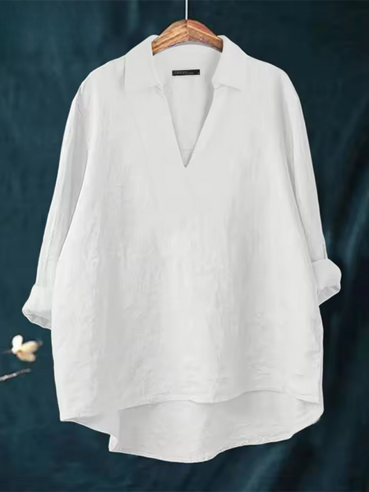 Stylish women's Nova V-neck blouse, relaxed fit, flowy fabric for elegant everyday wear or business casual look.