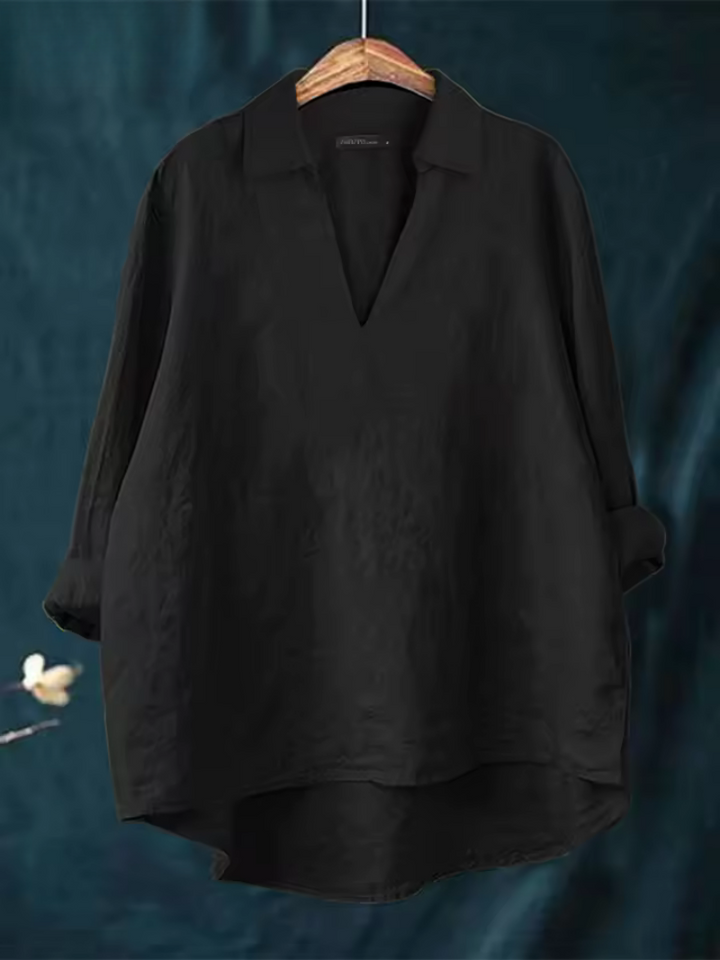 Elegant women's Nova V-neck blouse, a stylish top with flowy fabric for effortless fashion & versatile everyday wear.