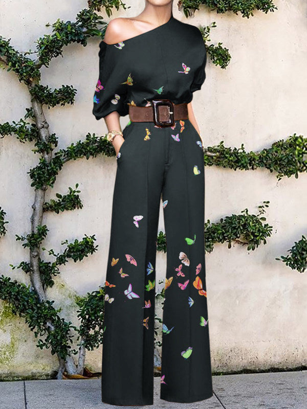 Elegant women's one-shoulder wide-leg printed jumpsuit. Ideal for party wear & casual chic occasions.