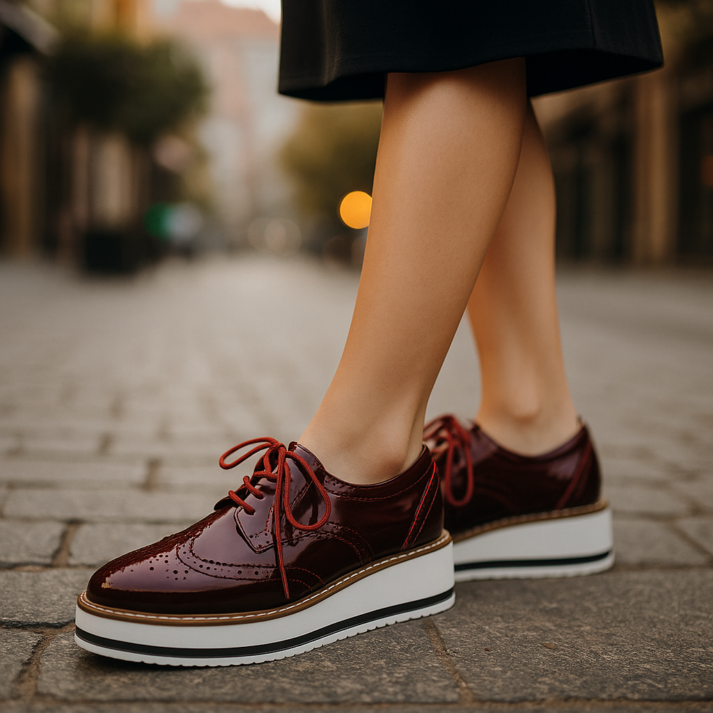 Comfortable women's platform oxfords with chic perforated design. Stylish, supportive footwear for daily fashion.