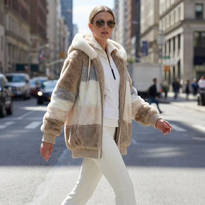 Chic oversized hooded padded winter coat for women. Warm, cozy, and stylish for cold weather.