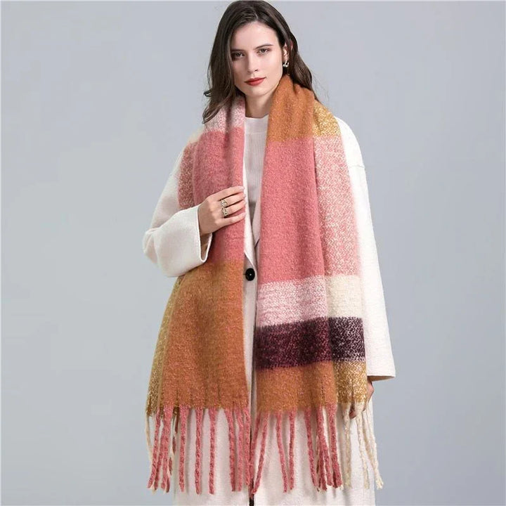 Cozy Elira women's plaid scarf, a trendy and warm winter accessory.