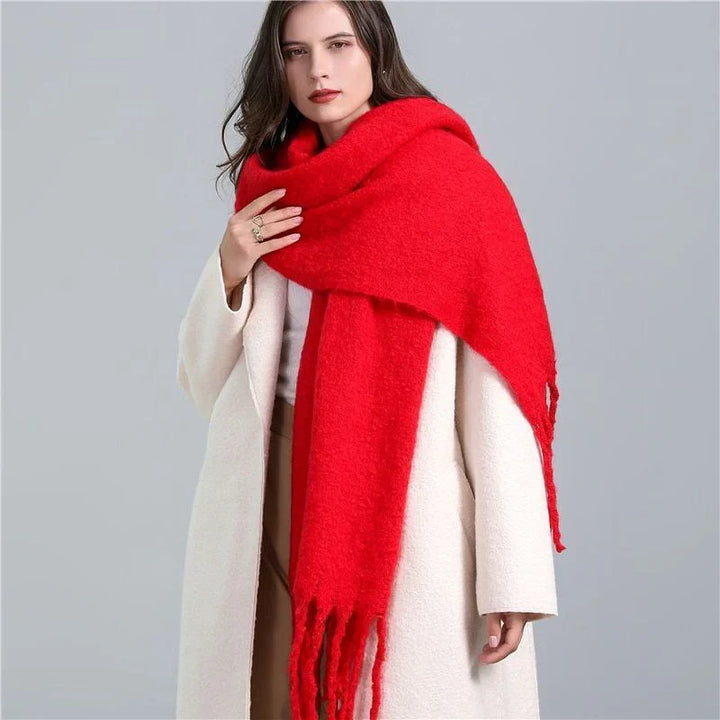 Warm cashmere-like plaid scarf, women's cozy winter accessory.