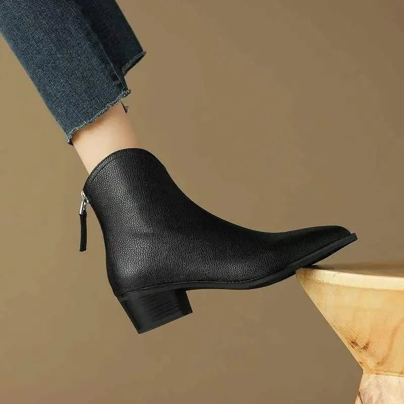 Women's pointed toe zip ankle boots, fashionable and comfortable for all-day wear.