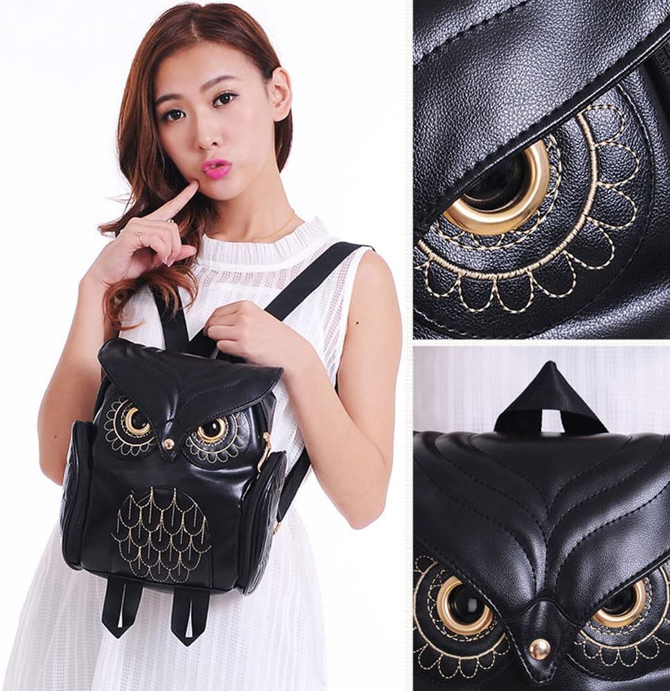 Fashionable multi-pocket PU leather backpack for women, featuring a charming owl print design.