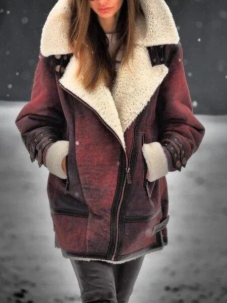 Mila women's elegant suede jacket with cozy Sherpa lining. Perfect for stylish everyday wear in fall & winter.