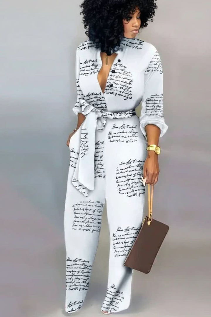 Elegant women's V-neck jumpsuit. This comfortable one-piece outfit is perfect for chic casual looks & versatile wear.