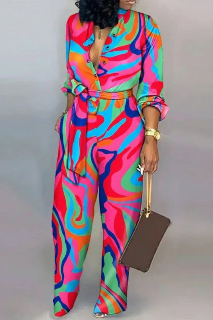 Women's V-neck jumpsuit, a stylish & comfortable one-piece summer outfit, ideal for versatile elegant casual looks.