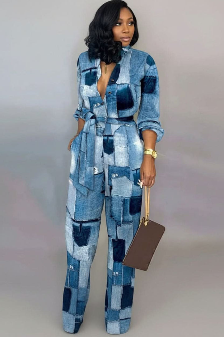 Effortless women's V-neck jumpsuit, a comfortable one-piece perfect for stylish, versatile casual & summer outfits.
