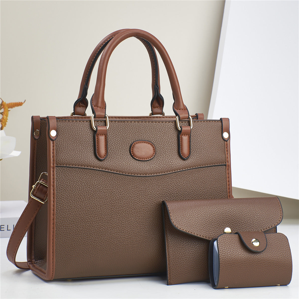 Verona Trio versatile 3-in-1 women's handbag set. Includes large tote, elegant shoulder bag, and clutch wallet.