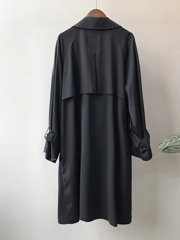 Classic women's double-breasted trench coat, waterproof & stylish. Versatile for business & casual wear.