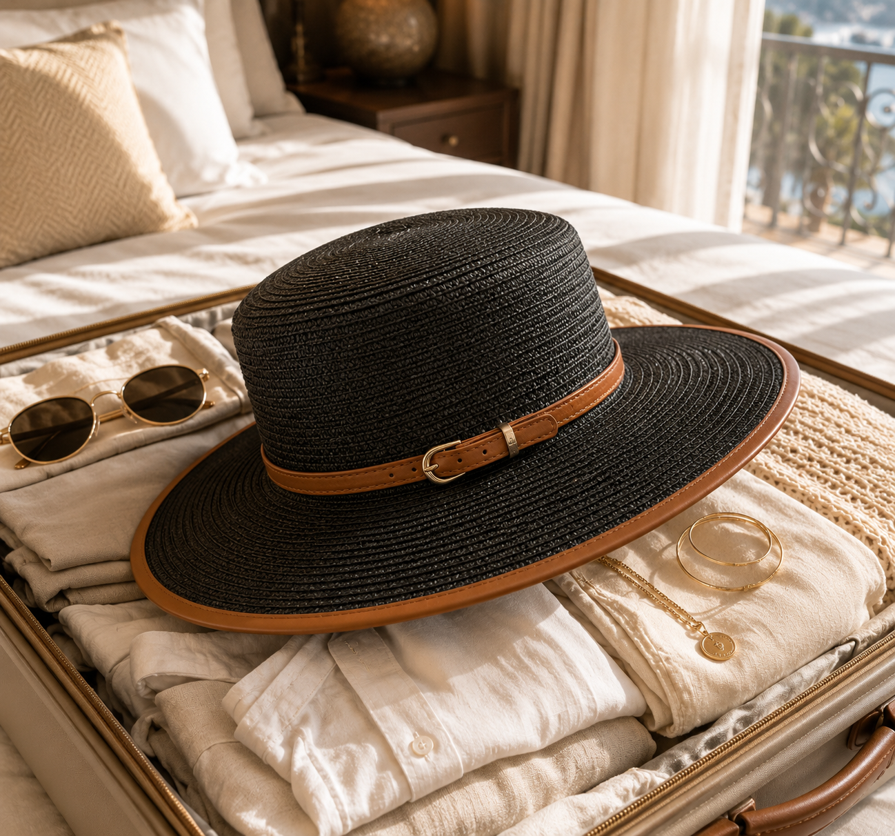Women's wide brim sun hat. A stylish, protective summer accessory for beach, vacation & resort fashion.