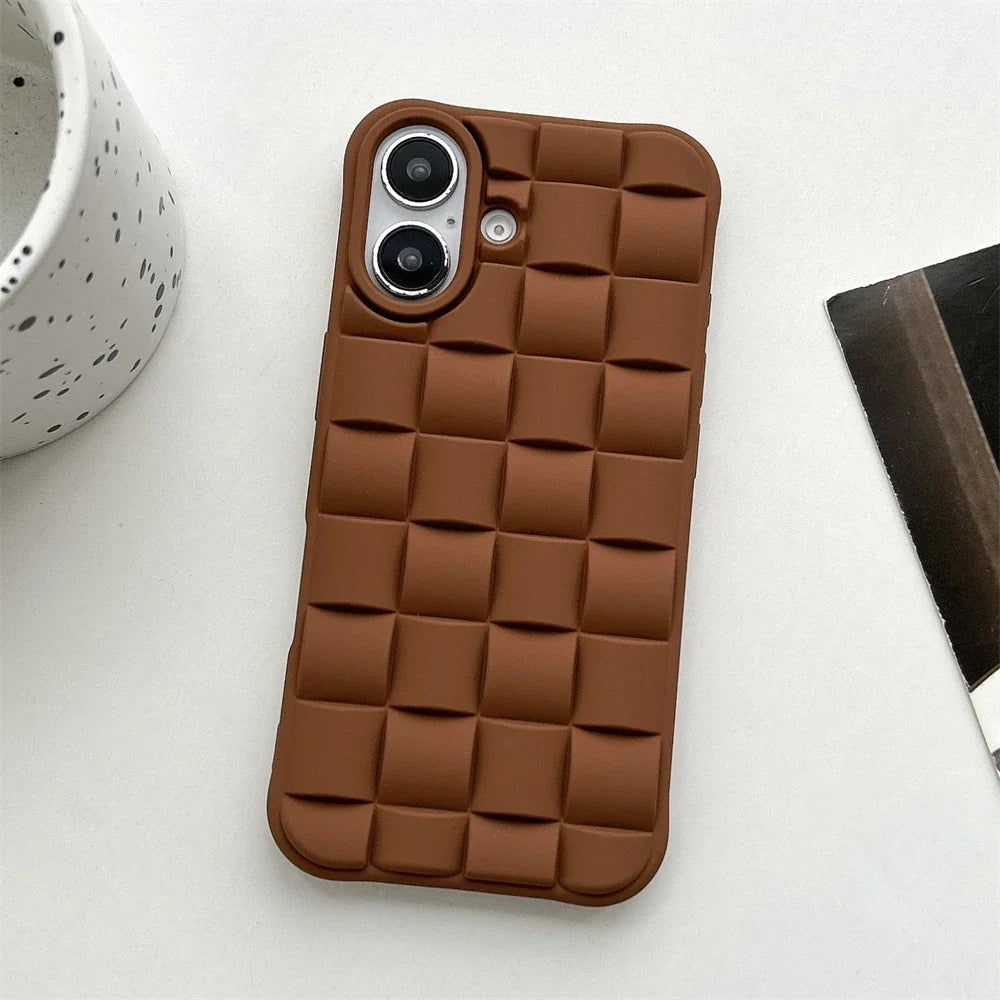 Women's stylish iPhone cover featuring a unique woven texture, offering secure fit and reliable daily protection.