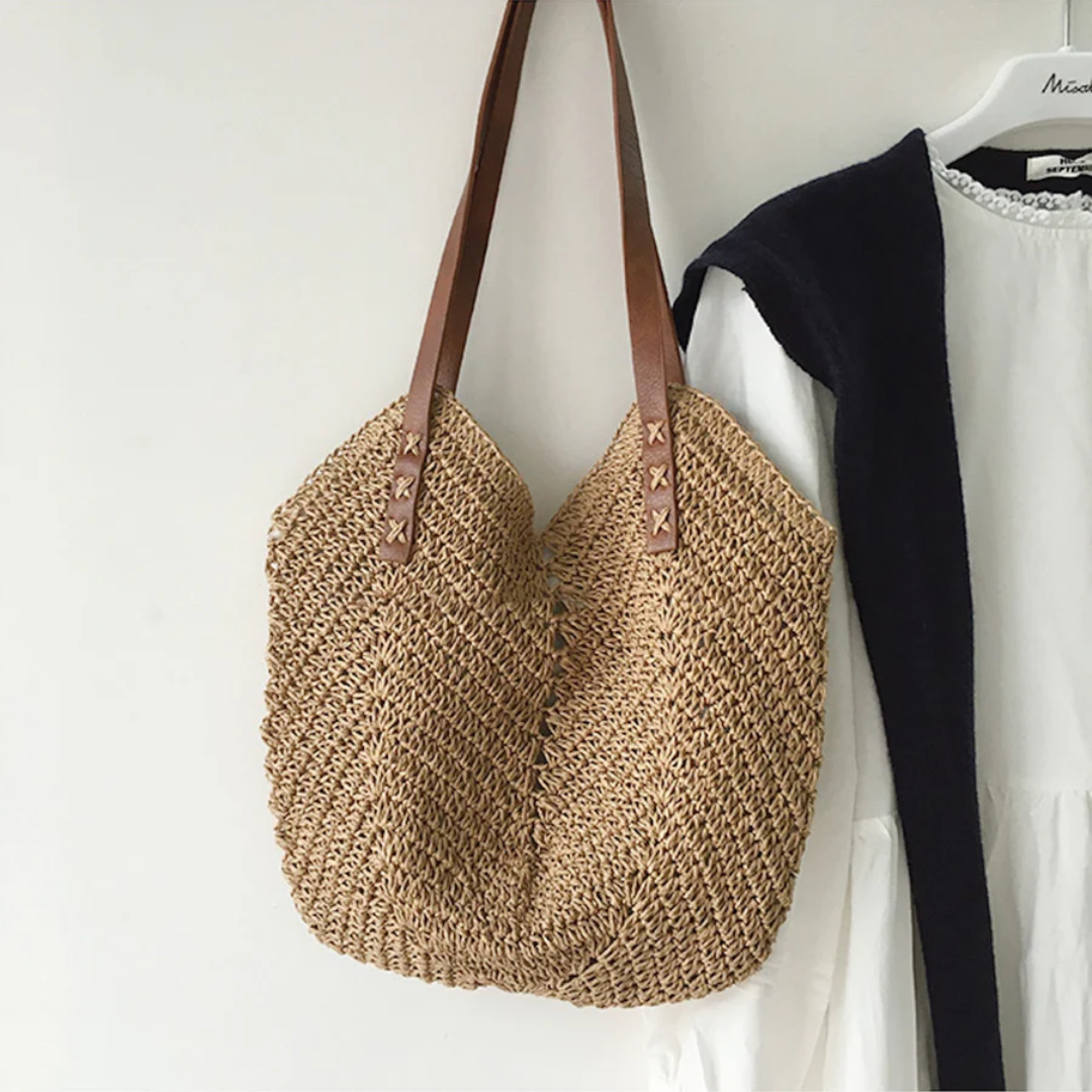 Chic white & brown woven shoulder bag, a stylish accessory for women seeking a versatile casual handbag.