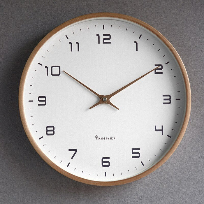 Square wooden wall clock with clear numbers, silent mechanism, complements natural wood decor themes.