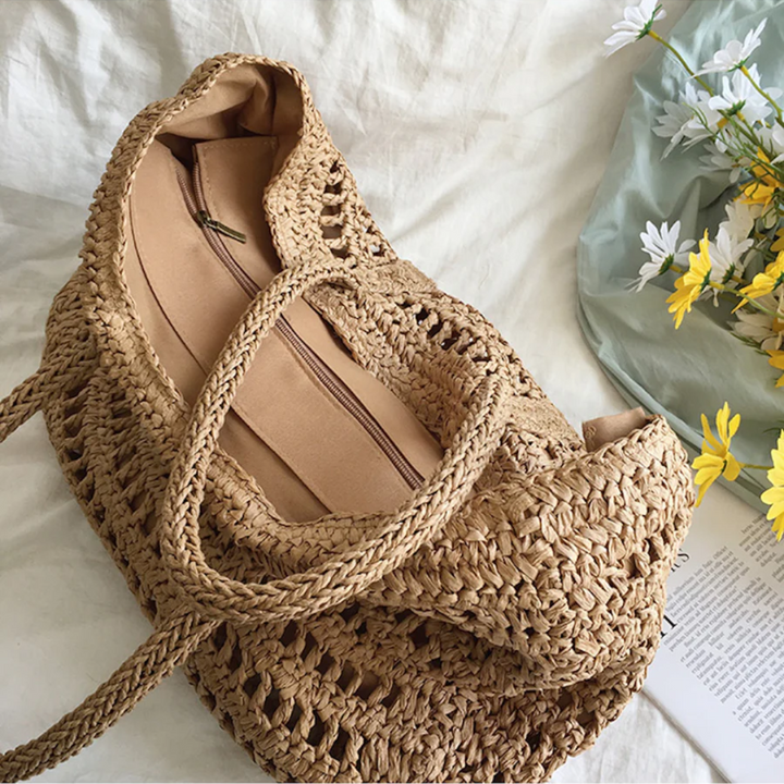 Intricately woven texture tote bag for women, durable & fashionable for spring/summer.