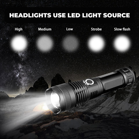Unisex super bright LED tactical flashlight, featuring long-lasting rechargeable battery for hiking.