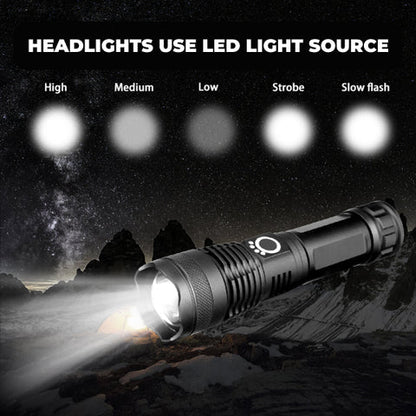 Unisex super bright LED tactical flashlight, featuring long-lasting rechargeable battery for hiking.