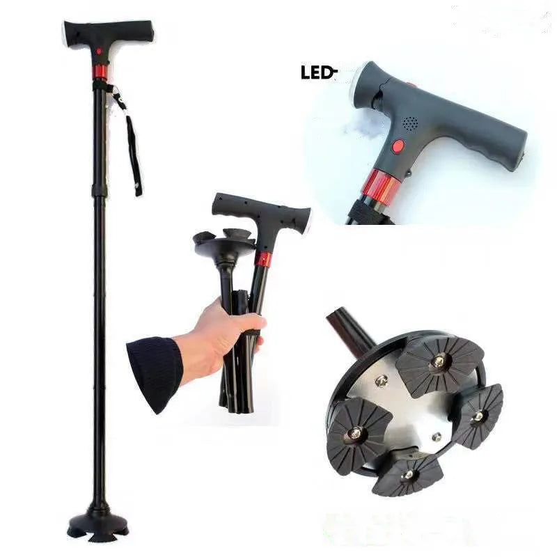 Portable SureStep folding walking cane, an adjustable mobility aid with LED for travel & independent living support.