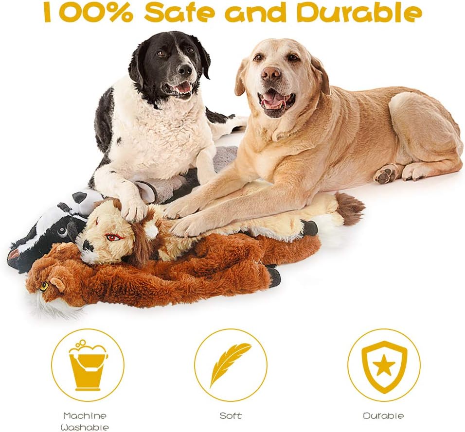 Durable 5-pack of sustainable squeak dog toys. Stuffing-free & chew-safe, perfect interactive pet supplies for all dogs.