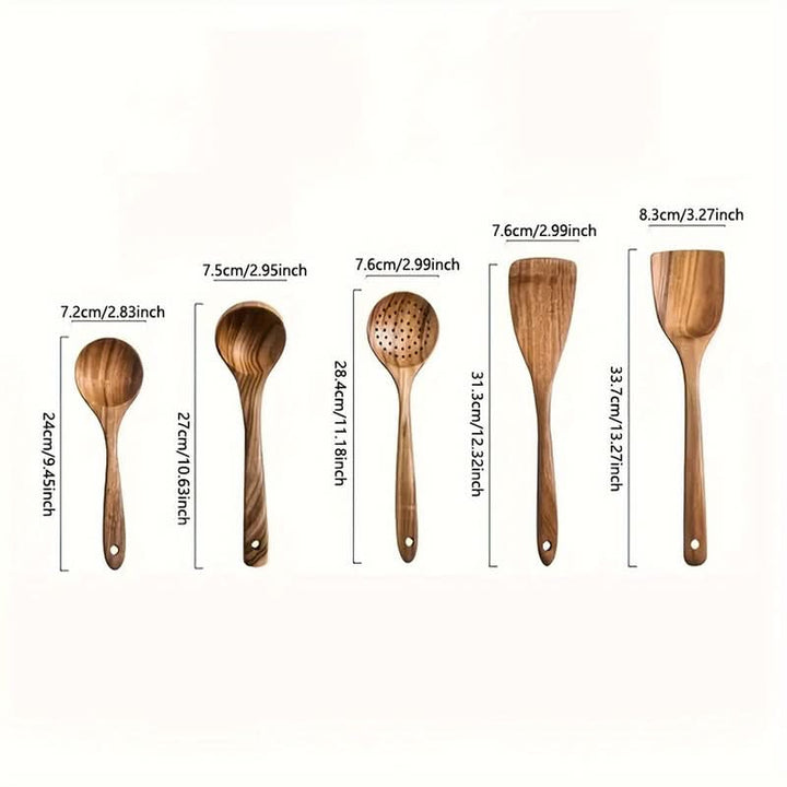 Versatile teak cooking utensils. Durable, sustainable wood spatula, spoon, & turner for all kitchen tasks.