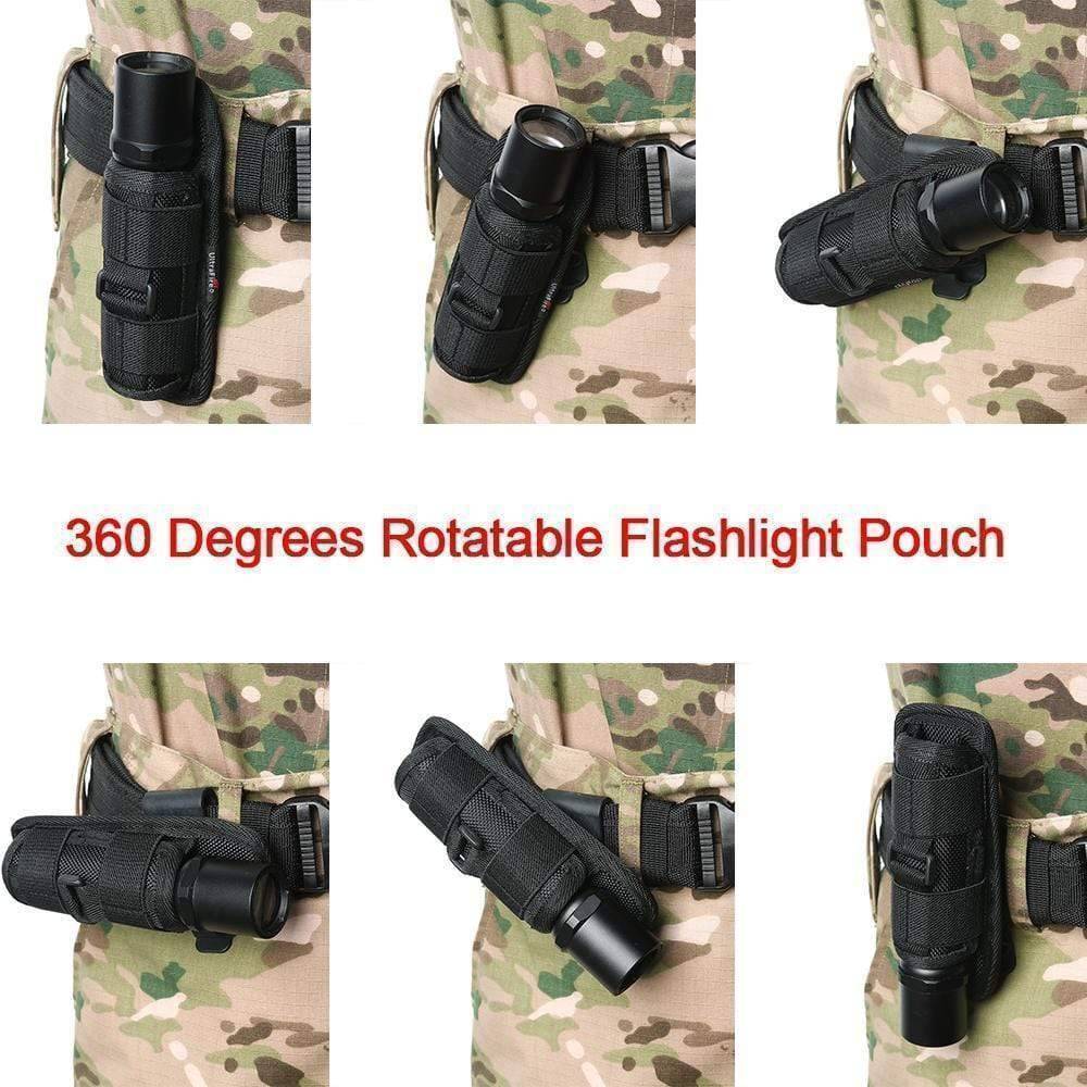 Black survival torch light holster, perfect for tactical, camping, and outdoor use