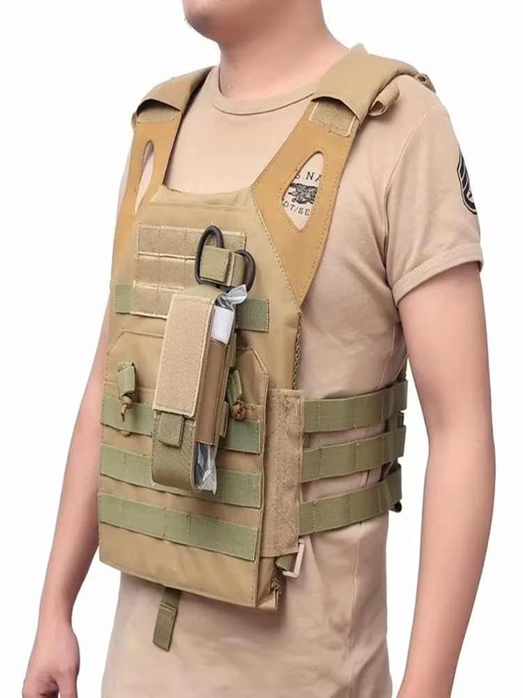 Unisex emergency tourniquet pouch for quick access, heavy-duty black nylon with MOLLE system.