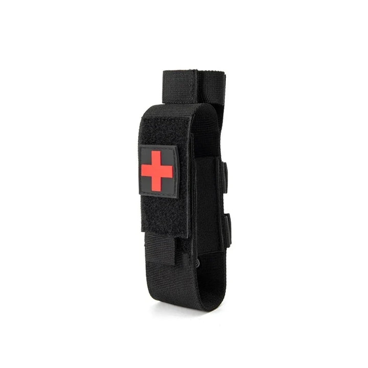 Unisex outdoor tourniquet holder, sturdy black tactical pouch designed for immediate first aid.