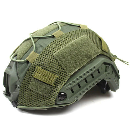 Black tactical helmet cover for FAST helmets, versatile gear for airsoft, paintball, and training