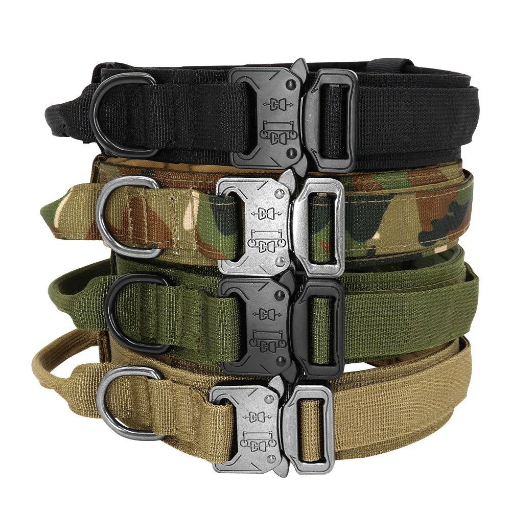 Heavy duty military dog training gear set: padded collar and elastic leash with strong handle