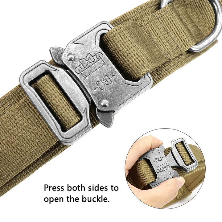 Black tactical dog collar and bungee leash combo, ideal for K9 training and walking essentials