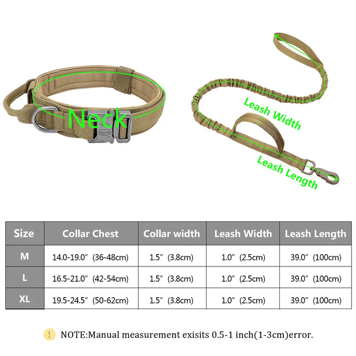 Military-grade tactical dog leash with bungee absorption and comfortable grip handle for training