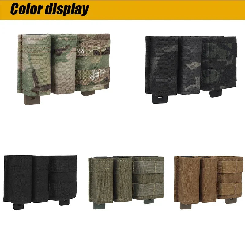 Front view of an empty tactical double mag pouch designed for 9mm and 5.56mm magazines.