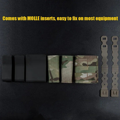 Side view of the rugged tactical double magazine pouch, fits 9mm and 5.56mm ammo.