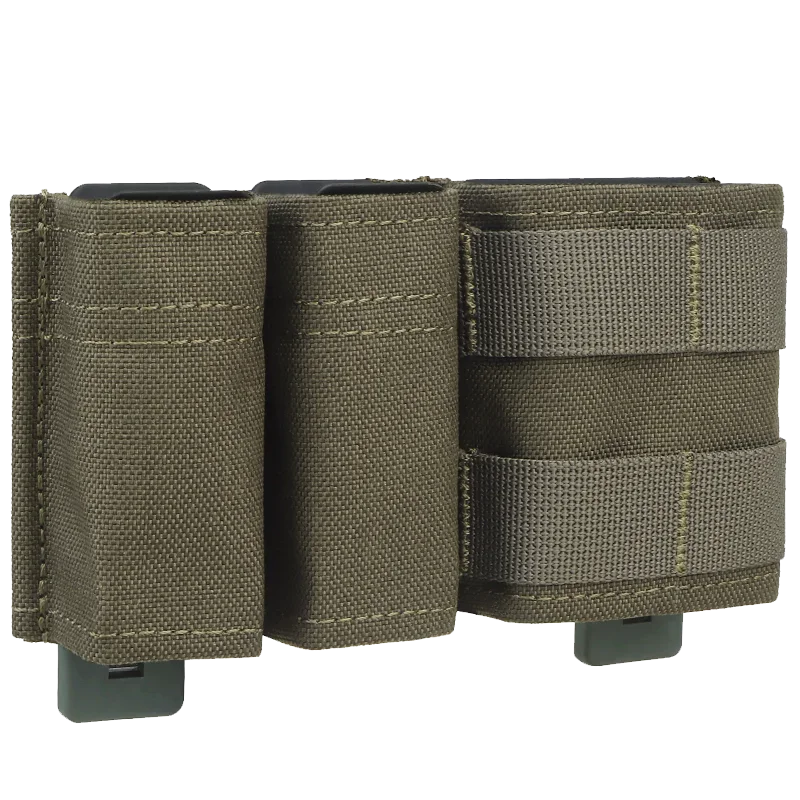Tactical gear: Double magazine pouch in black, ideal for 9mm pistol and 5.56mm rifle magazines.